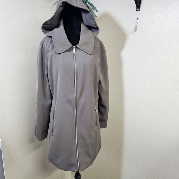 London Fog Tower Hooded Ash Gray Mid-Length Full-Zip Coat Size Medium - Picture 5 of 9